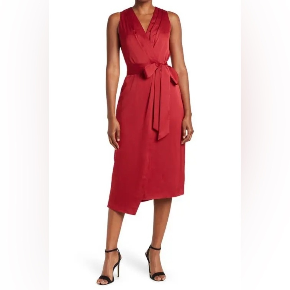 Ted Baker Women’s Asymmetrical Chrisey Faux Wrap Satin Sleeveless Midi Dress  1